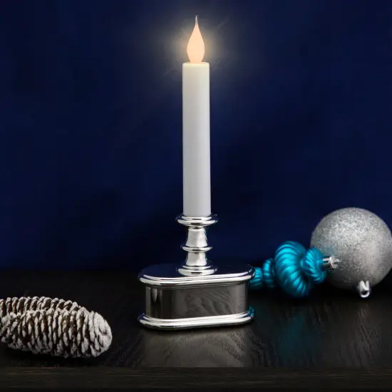 Northlight LED Lighted Window Candle with Base - 9.25" - White and Silver {1}