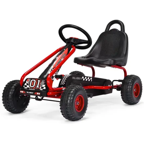 Iron Pedal Powered Ride On Car Go Kart for Kids with Adjustable Seat Red {1}
