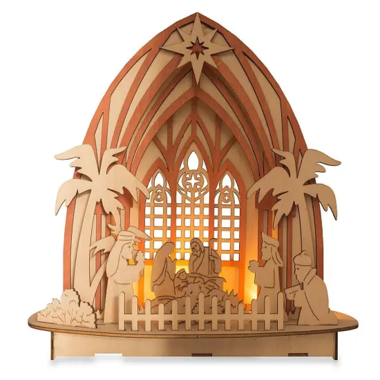 Wooden Nativity Scene Set with LED Lights 11 Inches {1}