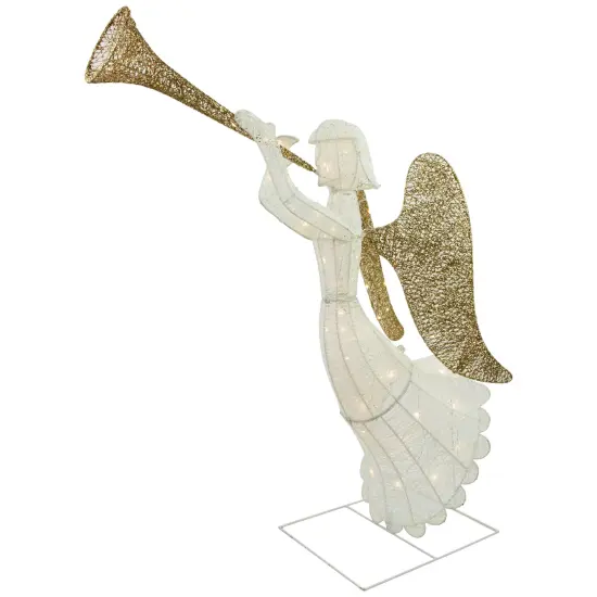 Northlight Lighted Glittered Trumpeting Angel Outdoor Christmas Decoration - 48" - Clear Lights Silver {6}