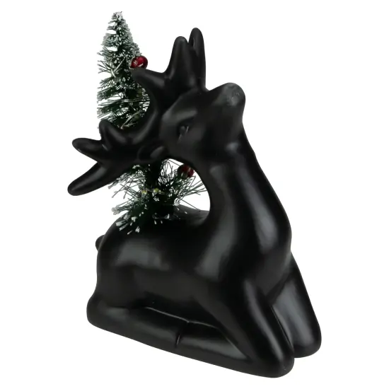 Northlight LED Lighted Ceramic Sitting Reindeer with Christmas Tree - 6" - Warm White Lights Black {1}