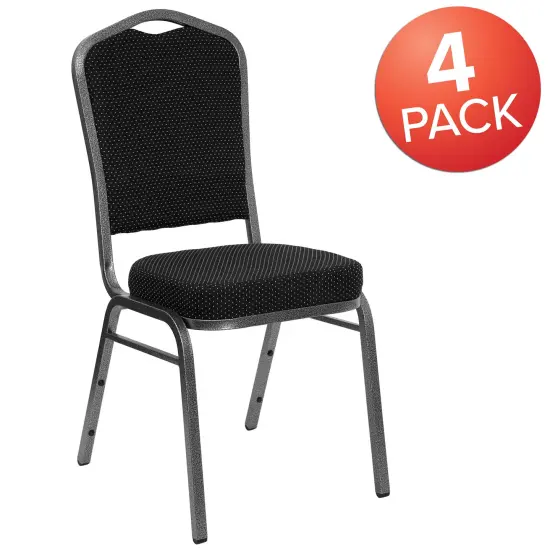 Emma and Oliver 4 Pack Crown Back Stacking Banquet Chair BlackDotFab/Silver {5}