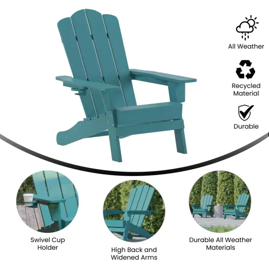 Merrick Lane Nassau Adirondack Chair with Cup Holder, Weather Resistant HDPE Adirondack Chair Blue {2}