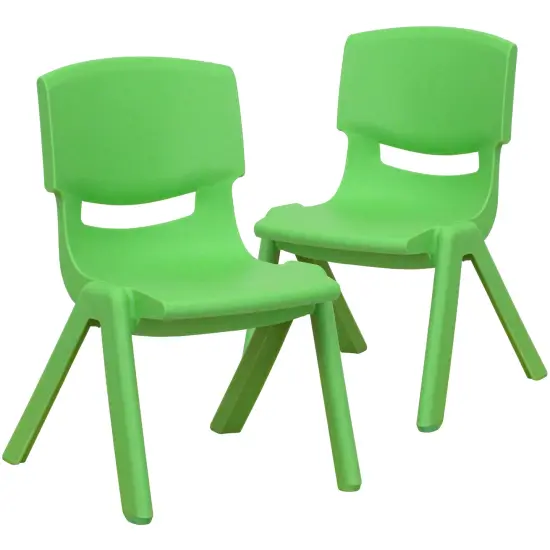 Emma and Oliver 2 Pack Plastic Stackable School Chair with 10.5"H Seat, Preschool Chair Green {2}