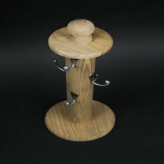 Primitive Turned Wood 6 Hook Countertop Kitchen Mug Rack Key Holder {4}