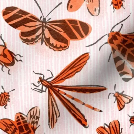 Various Fabrics by the Yard or Fat Quarter Orange Bugs Retro Vintage Large Scale Fifties Style On Pink Butterfly Beetle Custom Printed Fabric by Spoonflower {7}