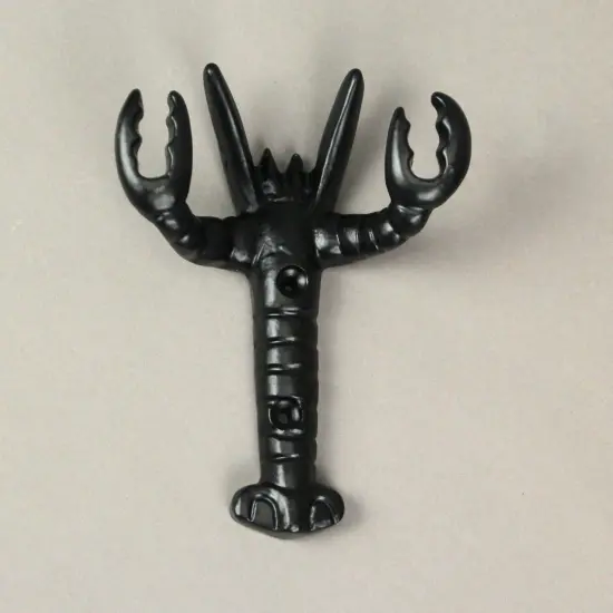 Set of 3 Black Enamel Cast Iron Lobster Shaped Decorative Wall Hooks {5}