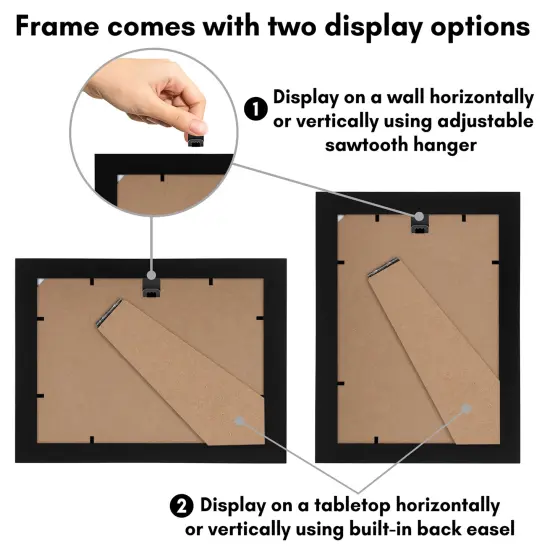 Americanflat Picture Frame with Mat - Photo Frame for Wall Display - Shatter Resistant Glass - Adjustable Hanging Hardware - Includes Easel - Black {6}