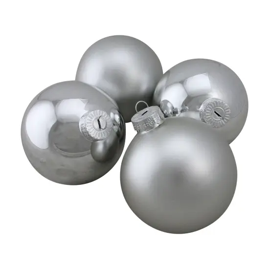 Northlight Shiny and Matte Christmas Glass Ball Ornaments - 4" (100mm) - Silver - 4ct {1}