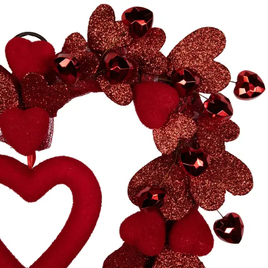 Northlight Heart Shaped Glittered Valentine's Day Wreath - 22" - Red {4}