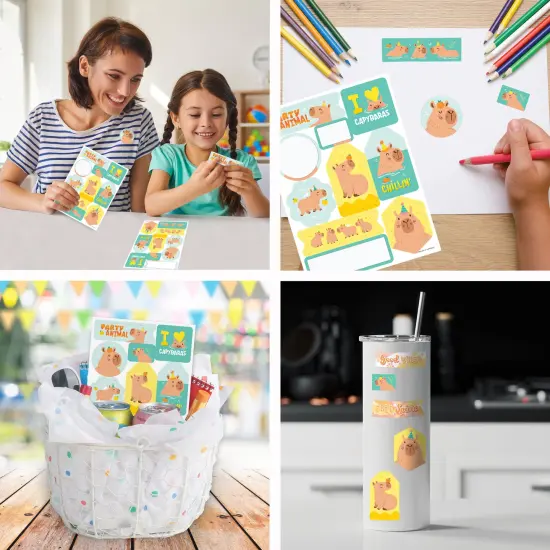 Big Dot of Happiness Capy Birthday - Capybara Party Favor Sticker Set - 12 Sheets - 120 Stickers {6}