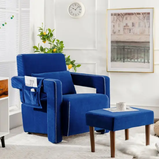 Modern Berber Fleece Single Sofa Chair Included Ottoman and Waist Pillow Suitable for Any Terrain Blue {2}