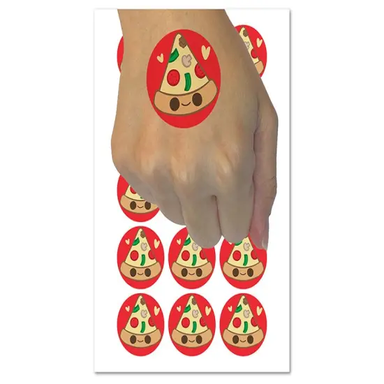 Deliciously Kawaii Chibi Pizza Slice Temporary Tattoo Water Resistant Fake Body Art Set Collection (1 Sheet) {1}
