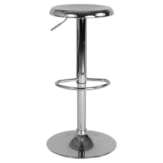 Merrick Lane Audrey Retro Style Height Adjustable Barstool with Footrest Chrome {2}