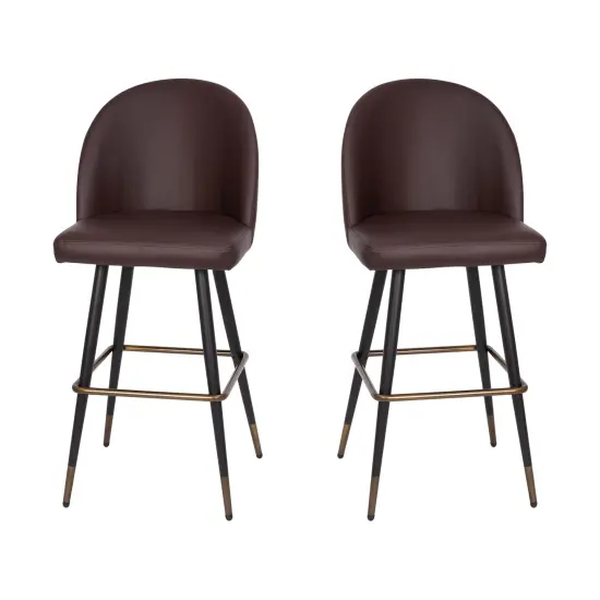 Merrick Lane Teague Set of 2 Modern Armless Barstools with Contoured Backs, Steel Frames, and Integrated Footrests Gray Faux Linen {6}