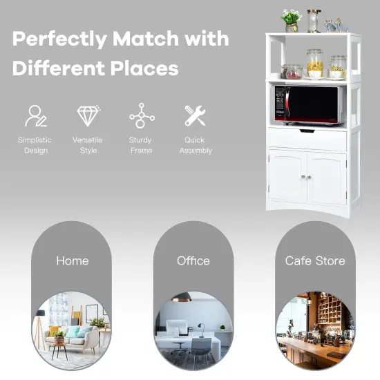 Bathroom Storage Cabinet with Drawer and Open Shelf and 2-Door Cabinet White {6}