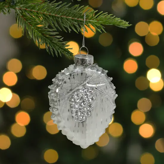 Northlight Glittered Half Pine Cone Glass Christmas Ornament - 4" - Silver {3}