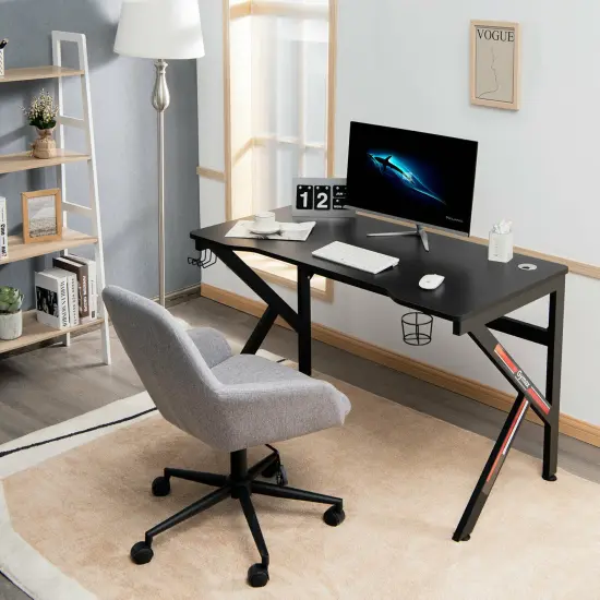 Costway 48'' K-shaped Gaming Desk Computer Table with Cup Holder & Headphone Hook {3}