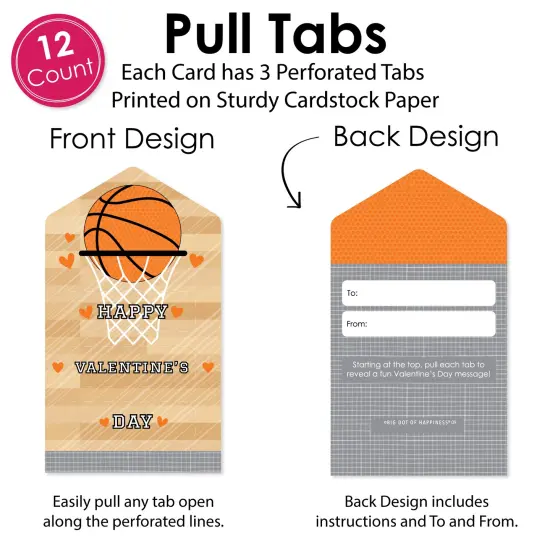 Big Dot of Happiness Nothin' But Net - Basketball - Cards for Kids - Happy Valentine's Day Pull Tabs - Set of 12 {6}