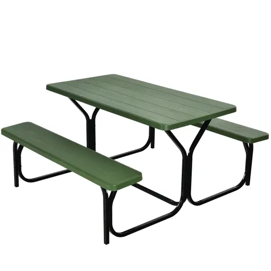Costway Picnic Table Bench Set Outdoor Backyard Patio Garden Party Dining All Weather Black/White/Grey/Brown/Green {10}