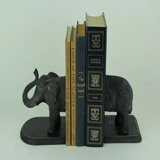 Distressed Black Standing Elephant Top and Tail Bookend Set {4}