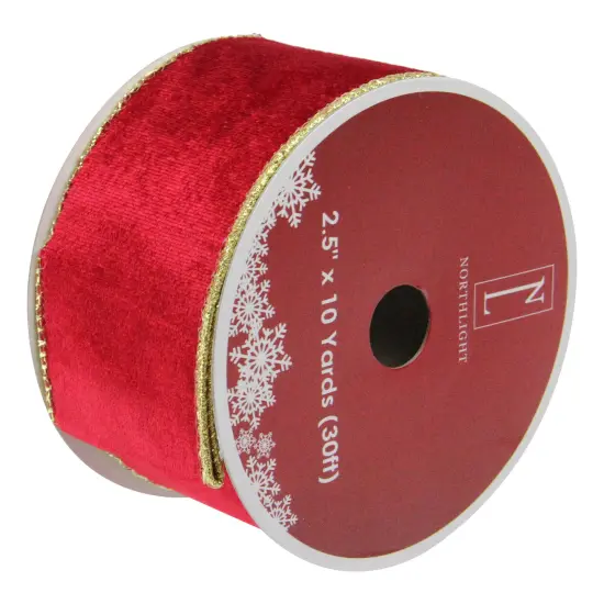 Northlight Solid Bright Red Wired Christmas Craft Ribbon 2.5" x 10 Yards Gold {1}