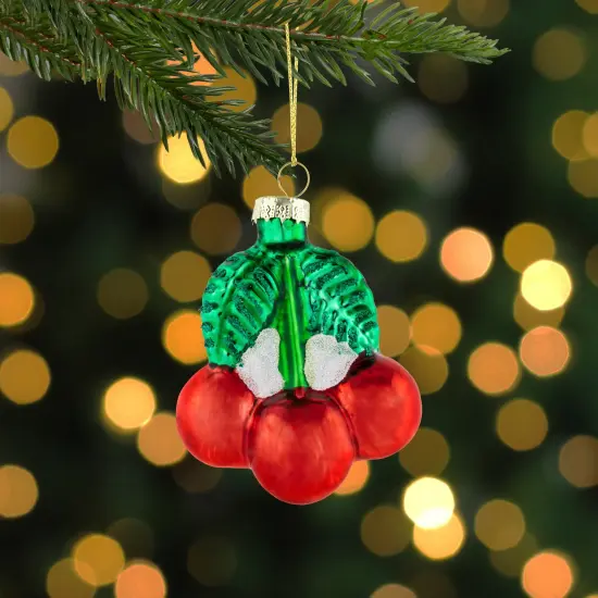 Northlight 3" Shiny Glittered Red Cherries Glass Christmas Hanging Ornament {3}