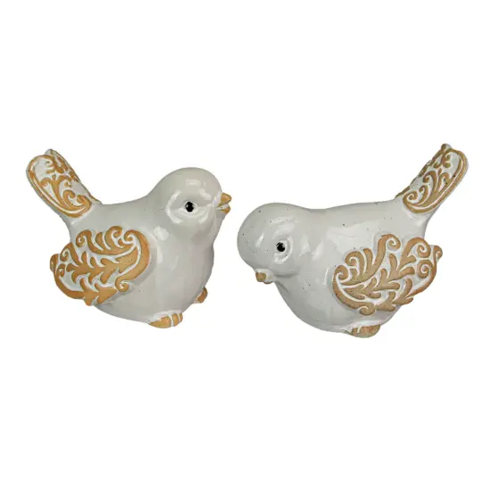 7 Inch Ceramic Bird Figurine Farmhouse Art Home Decor Shelf Sculpture Set of 2 {1}