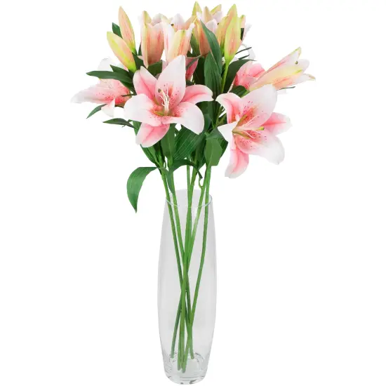 Northlight Real Touch&trade; Pink Artificial Lily Floral Stems, Set of 6 - 38" {6}