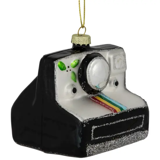 Northlight 3" Black and Silver Retro Instant Camera Glass Christmas Ornament {5}