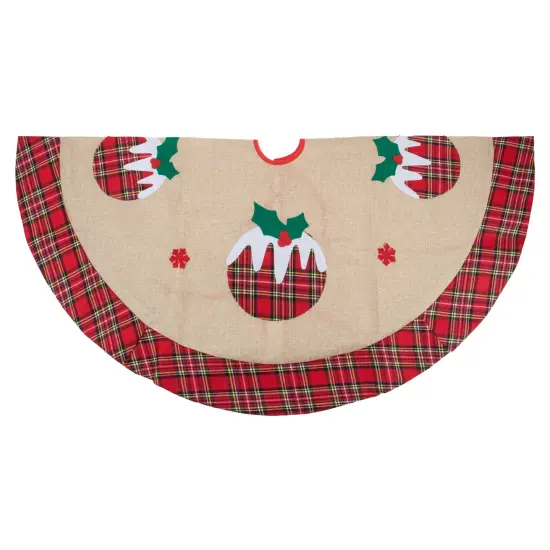 Northlight 36" Burlap Plaid Tree Skirt with Christmas Puddings Beige {4}