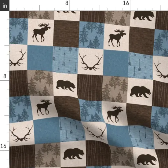 Various Fabrics by the Yard or Fat Quarter Brown Woodland Bears Patchwork Moose Antlers Wildlife Cabincore Tree Arrows Cheater Quilt Nature Cabin Custom Printed Fabric by Spoonflower {2}