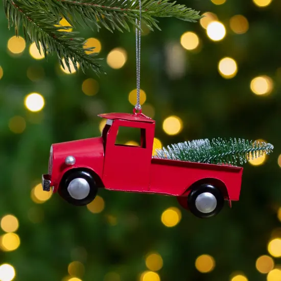 Northlight 4.5" Red Vintage Style Truck with Frosted Tree Christmas Ornament {3}