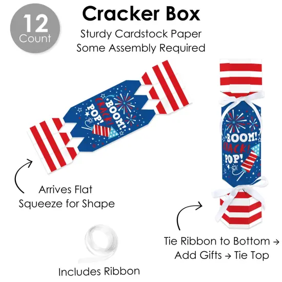 Big Dot of Happiness Firecracker 4th of July - No Snap Red, White and Royal Blue Party Table Favors - DIY Cracker Boxes - Set of 12 {6}