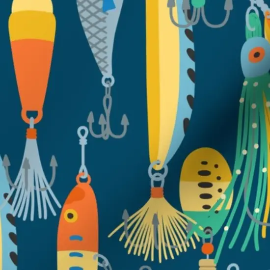 Various Fabrics by the Yard or Fat Quarter Fishing Dark Blue Bait Tackle Outdoor Custom Printed Fabric by Spoonflower {7}