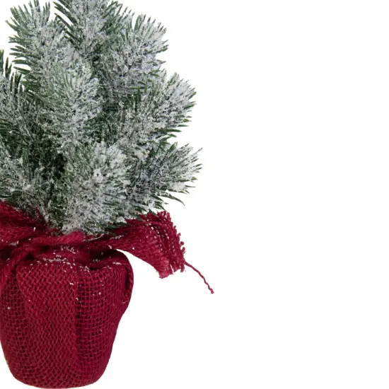 Northlight Flocked Mini Pine Christmas Tree in Burlap Base - 9" - Red and White - Unlit {4}