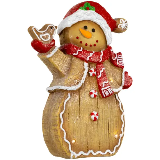 Northlight LED Lighted Gingerbread Snowman with Bird Christmas Figure - 15" Brown {6}