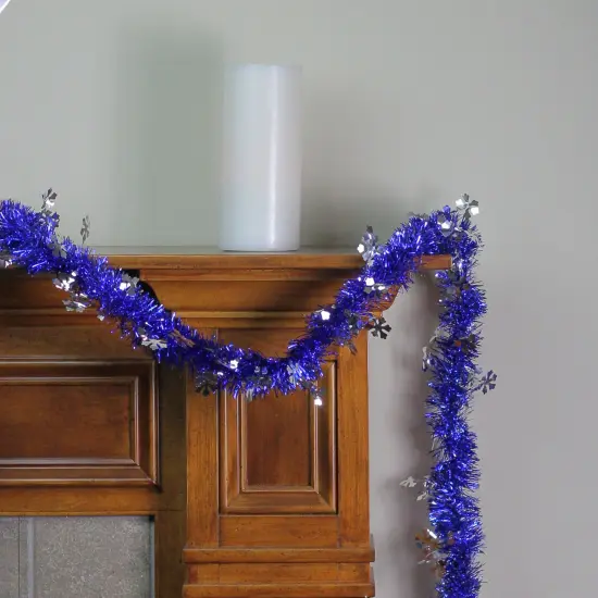 Northlight Commercial Christmas Tinsel Snowflake Garland - 50" x 2.75' - Lavish Blue and Silver - Unlit {4}