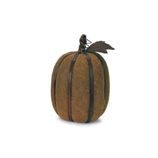 Melrose 12" Burnt Orange Autumn Harvest Burlap Pumpkin with Bamboo Ribs Autumn Decoration {1}