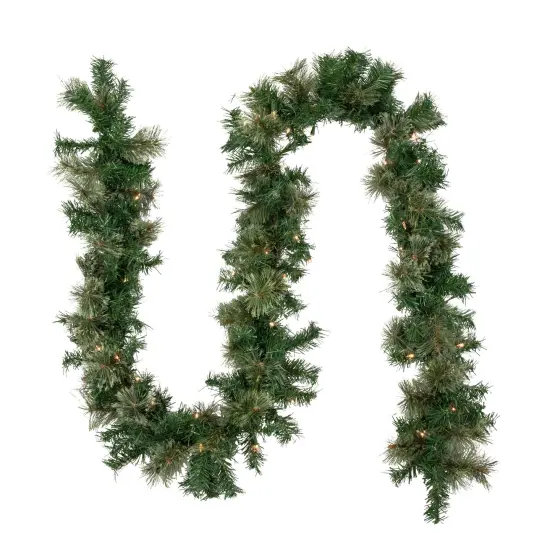Northlight Pre-Lit Oregon Cashmere Pine Artificial Christmas Garland - 9' x 10" - Clear Lights Green {1}