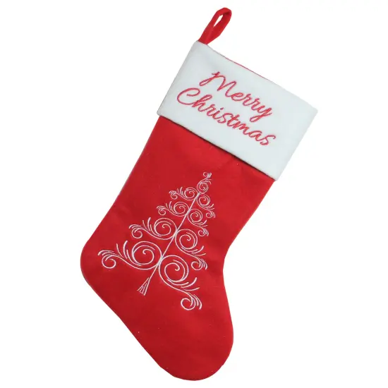 Northlight 15.75" Red and White Merry Christmas Tree Stocking with Cuff {1}