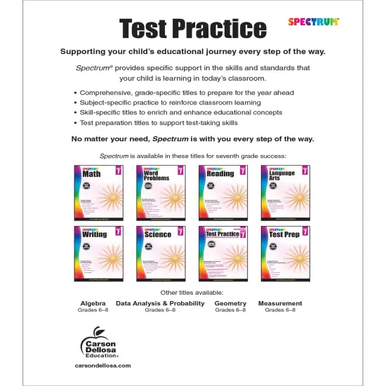Spectrum Test Practice 7th Grade Workbooks All Subjects, Math, Language Arts, Reading Comprehension, Grammar, Spelling, Vocabulary, and Writing Practice, Classroom or Homeschool Curriculum {2}