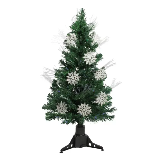 DAK 3' Pre-Lit Fiber Optic Artificial Christmas Tree with White Snowflakes - Multi-Color Lights {1}