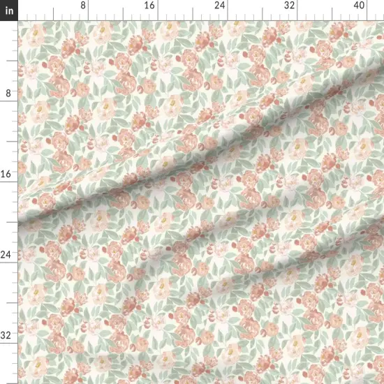 Various Fabrics by the Yard or Fat Quarter Watercolor Peony Blush Pink Sage Small Scale Delicate Botanical Modern Rose Floral Custom Printed Fabric by Spoonflower {1}