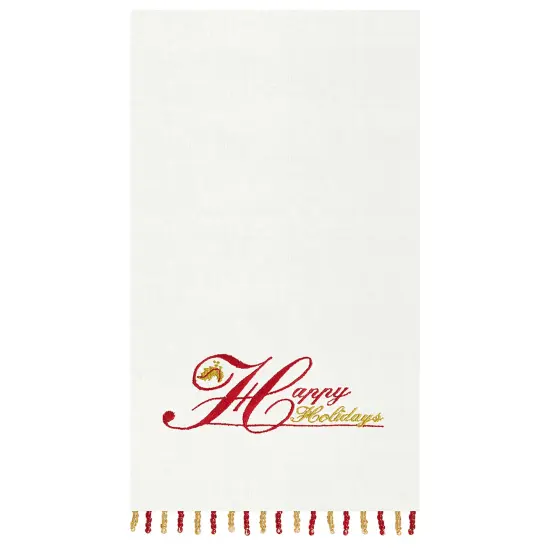"Happy Holidays" Beaded Christmas Guest Towel {1}