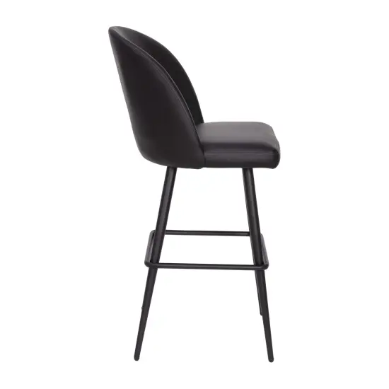 Merrick Lane Teague Set of 2 Modern Armless Barstools with Contoured Backs, Steel Frames, and Integrated Footrests Black LeatherSoft {5}