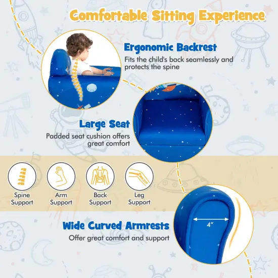 Costway Kids Sofa Toddler Upholstered Armrest Chair withSolid Wooden Frame Blue {6}