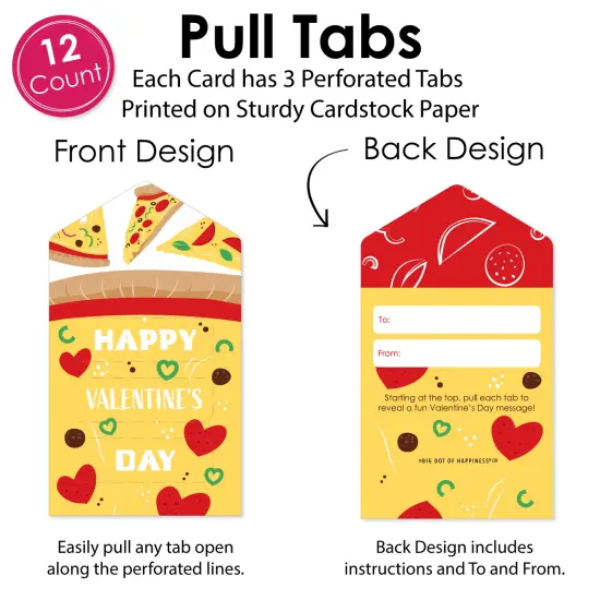 Big Dot of Happiness Pizza Party Time - Cards for Kids - Happy Valentine's Day Pull Tabs - Set of 12 {6}