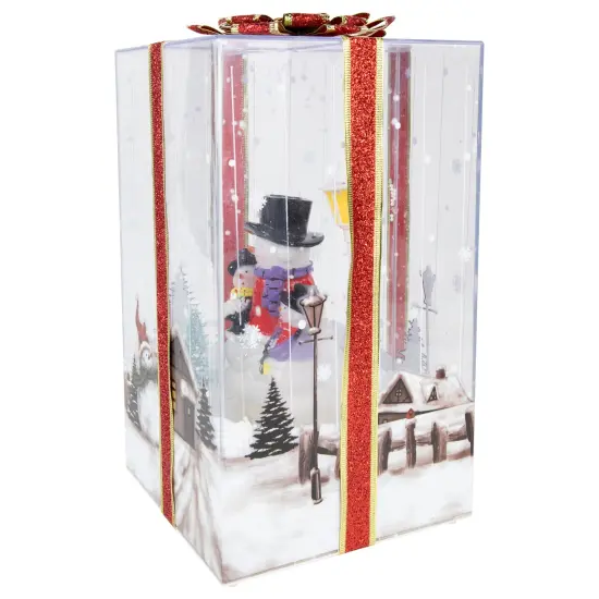 Northlight Lighted and Musical Snowman Family Snowing Gift Box Christmas Decoration - 12" Silver {4}