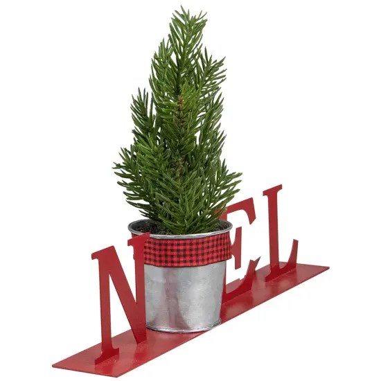Northlight Potted Faux Pine in Metal "NOEL" Planter Christmas Decoration - 13" - Red {4}
